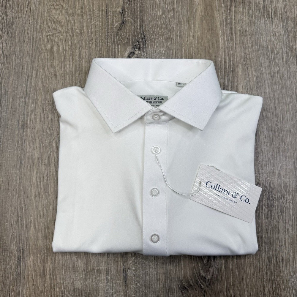 Collars and Co Semi-Spread Polo White Short Sleeve Mens L Large Original Fit NWT